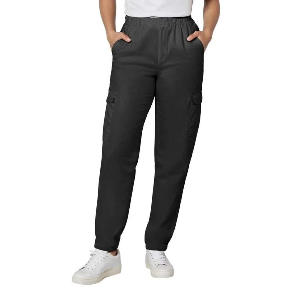 Gap Women's XL Twill Cargo Pants Black Elastic Waist Relaxed Fit M0870